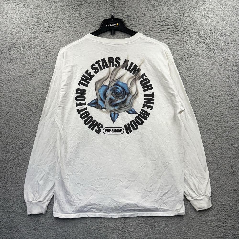 Pop Smoke T Shirt Size XL Rose White Long Sleeve Rap Tee Y2K Skater Grunge
